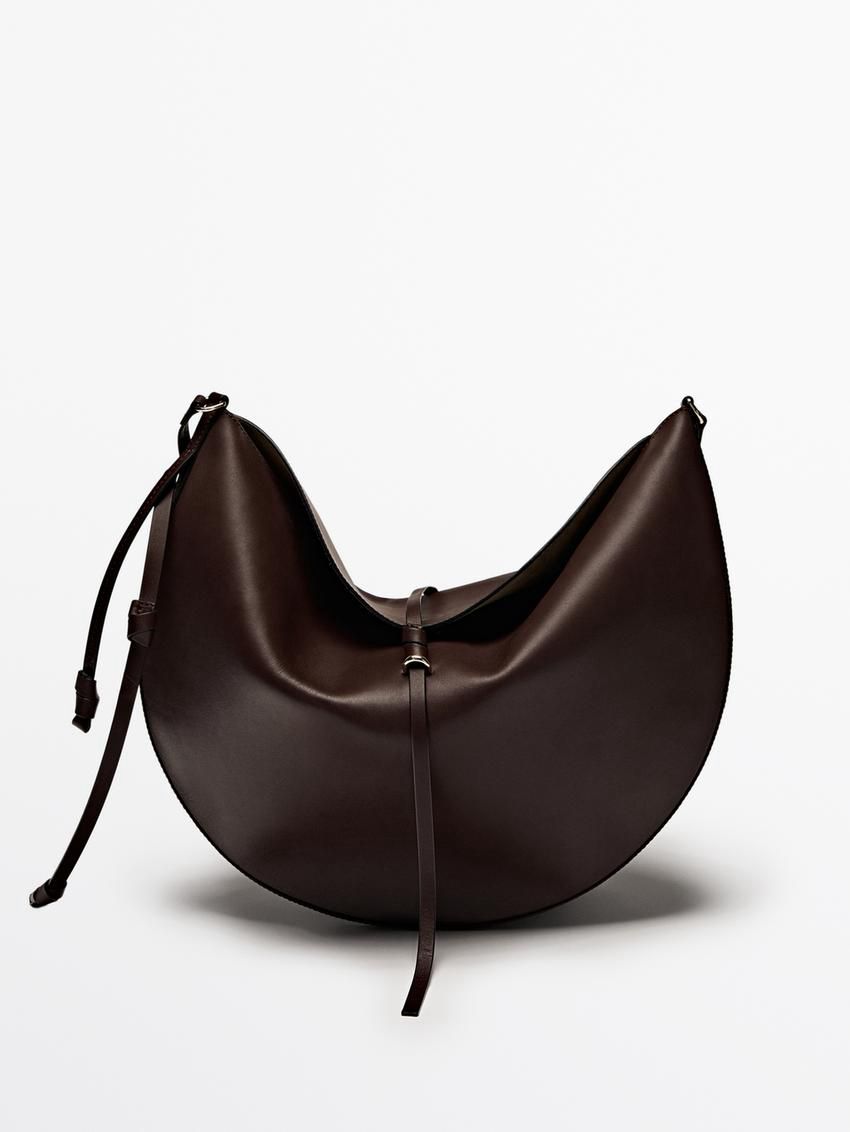 Massimo Dutti Nappa Leather Half Moon Women Shoulder Bag Dark Brown | US-MT3298574