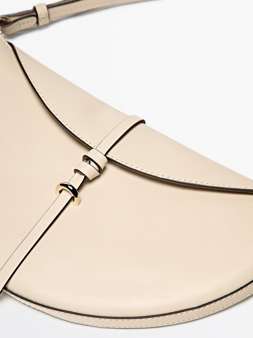 Massimo Dutti Nappa Leather Half-moon Mini Women Shoulder Bag Beige | US-FI1863075