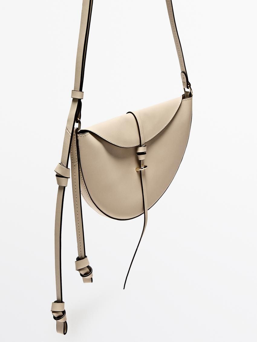 Massimo Dutti Nappa Leather Half-moon Mini Women Shoulder Bag Beige | US-FI1863075