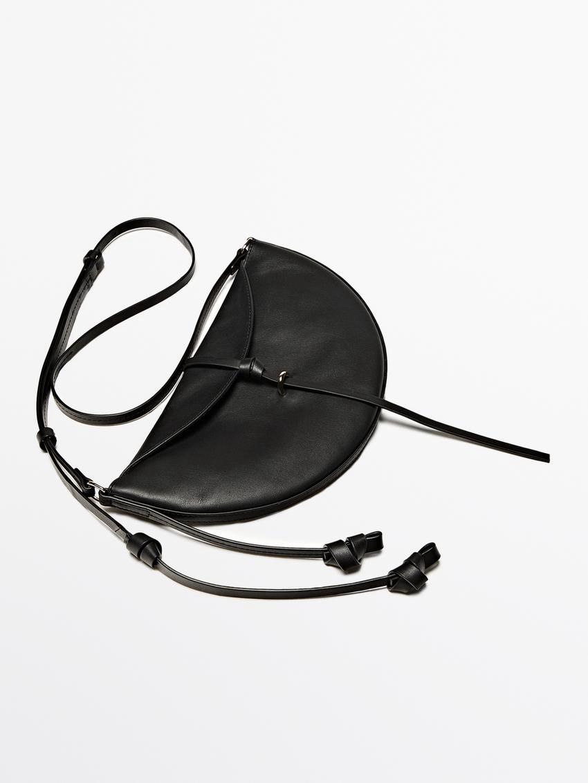 Massimo Dutti Nappa Leather Half-moon Mini Women Shoulder Bag Black | US-OK9368517
