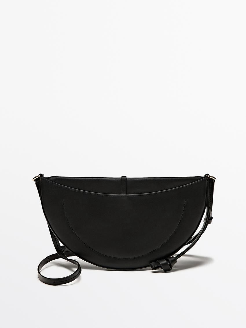 Massimo Dutti Nappa Leather Half-moon Mini Women Shoulder Bag Black | US-OK9368517