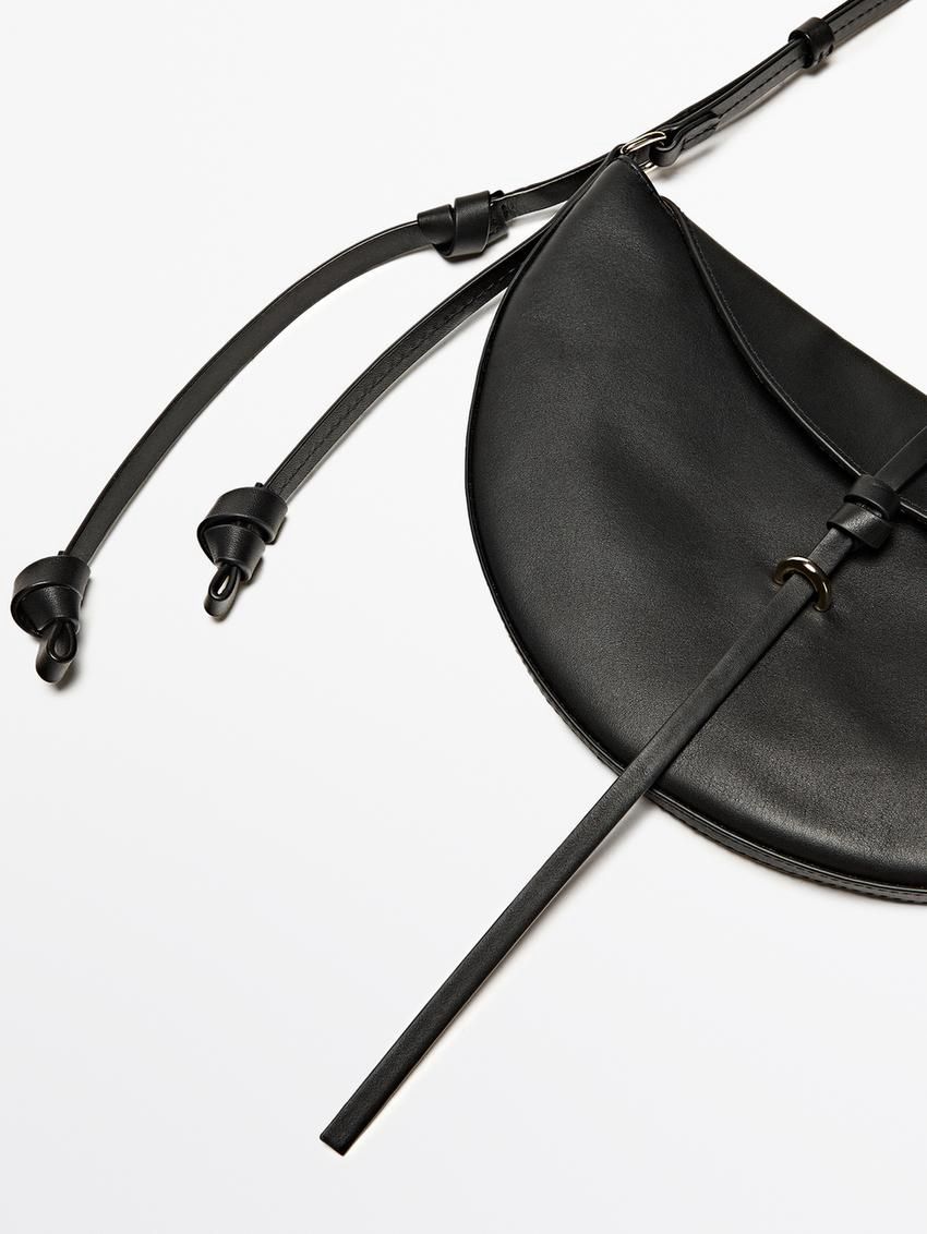 Massimo Dutti Nappa Leather Half-moon Mini Women Shoulder Bag Black | US-OK9368517