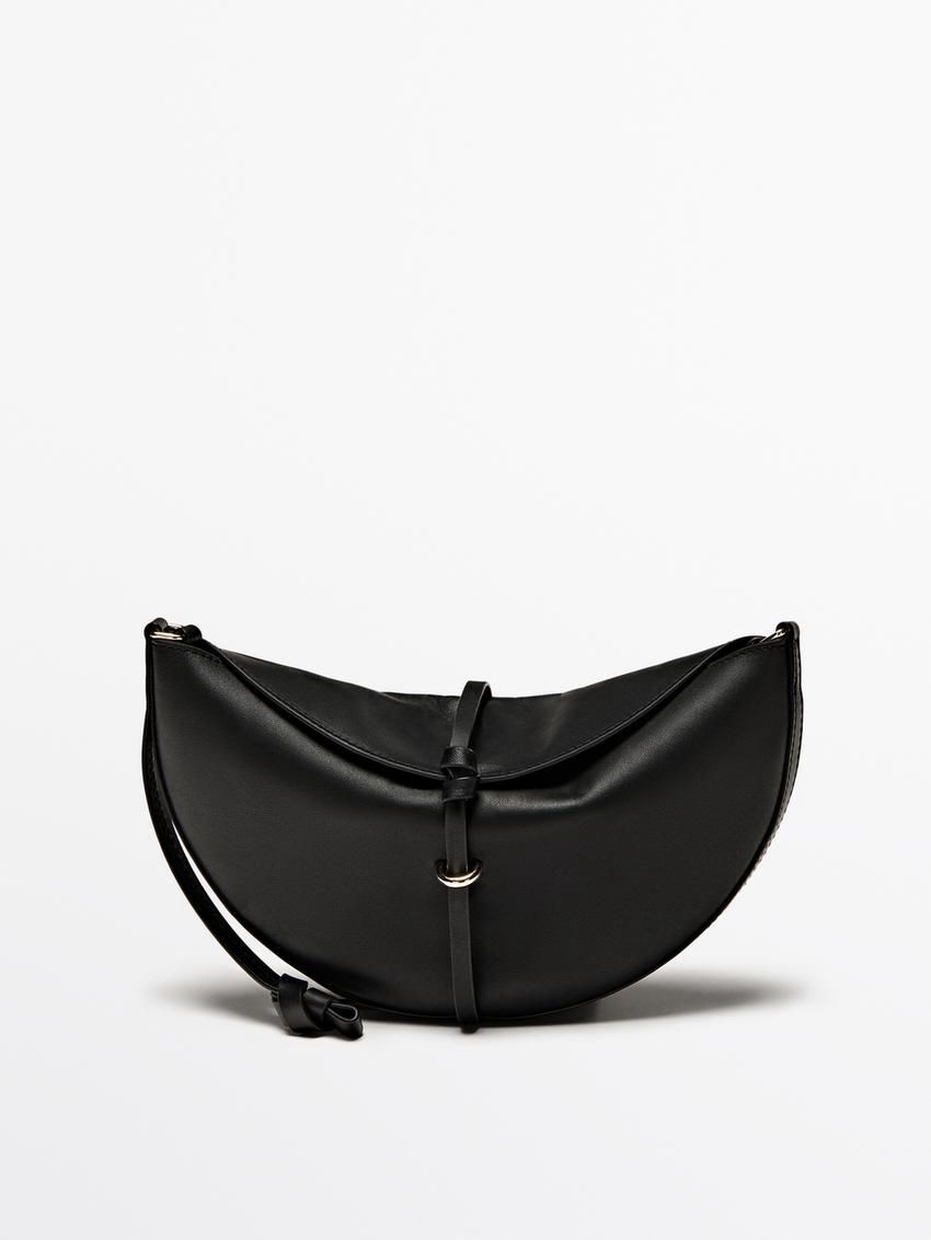 Massimo Dutti Nappa Leather Half-moon Mini Women Shoulder Bag Black | US-OK9368517