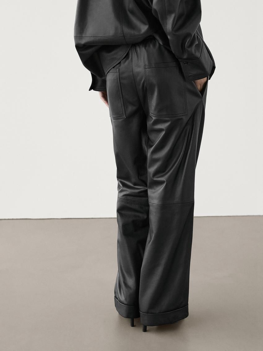 Massimo Dutti Nappa Leather Jogger Women Trousers Black | US-HO0256914
