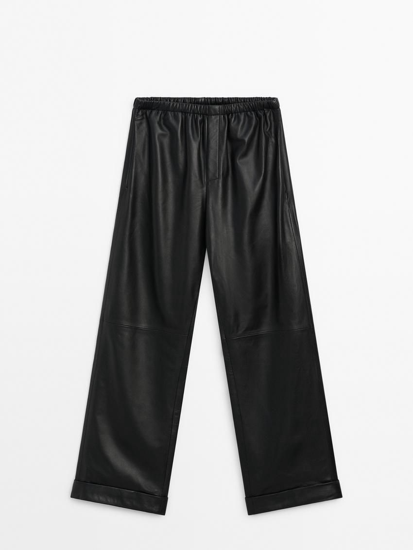 Massimo Dutti Nappa Leather Jogger Women Trousers Black | US-HO0256914