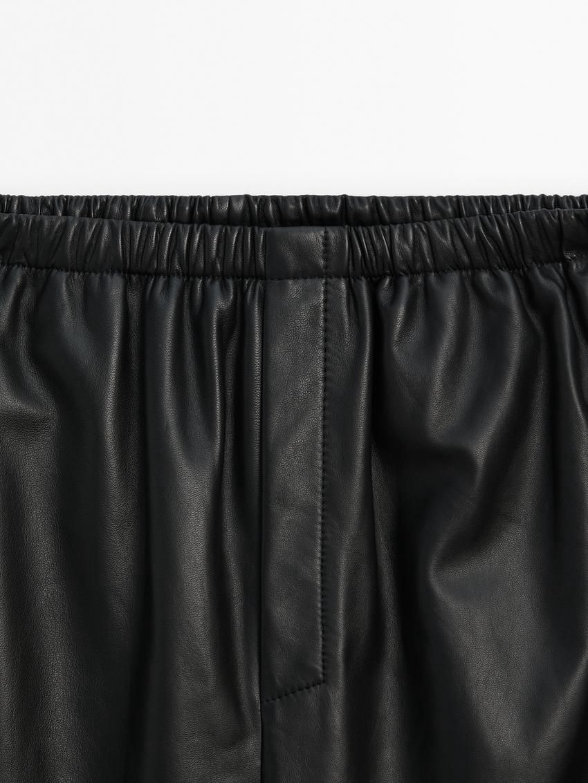 Massimo Dutti Nappa Leather Jogger Women Trousers Black | US-HO0256914