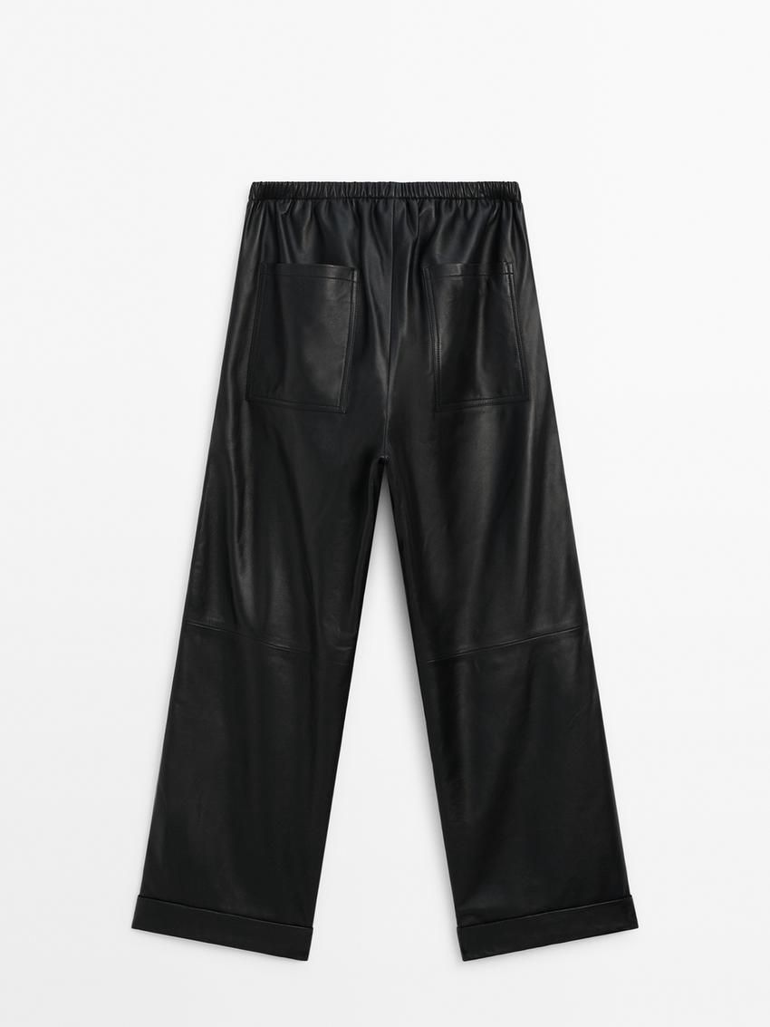 Massimo Dutti Nappa Leather Jogger Women Trousers Black | US-HO0256914