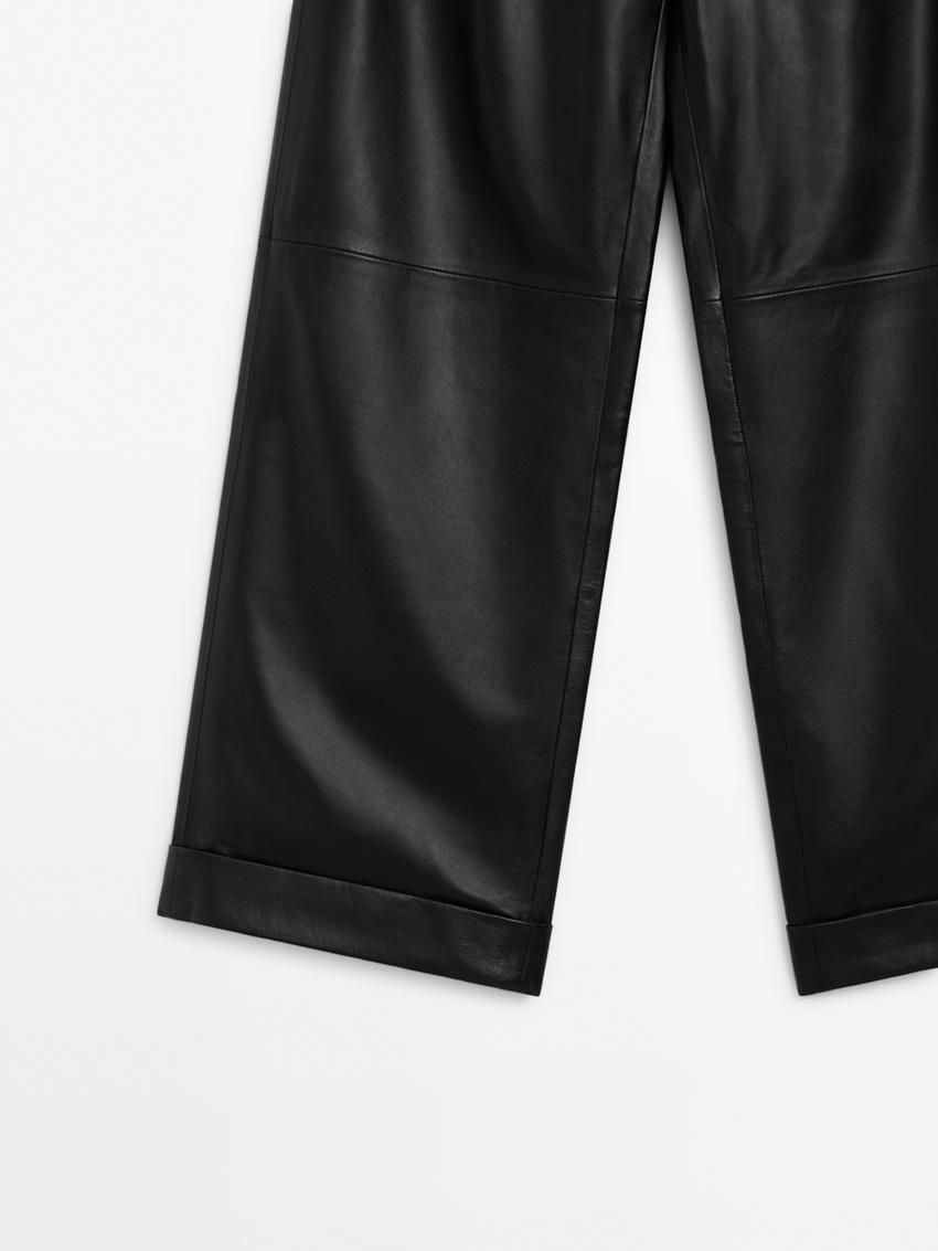 Massimo Dutti Nappa Leather Jogger Women Trousers Black | US-HO0256914