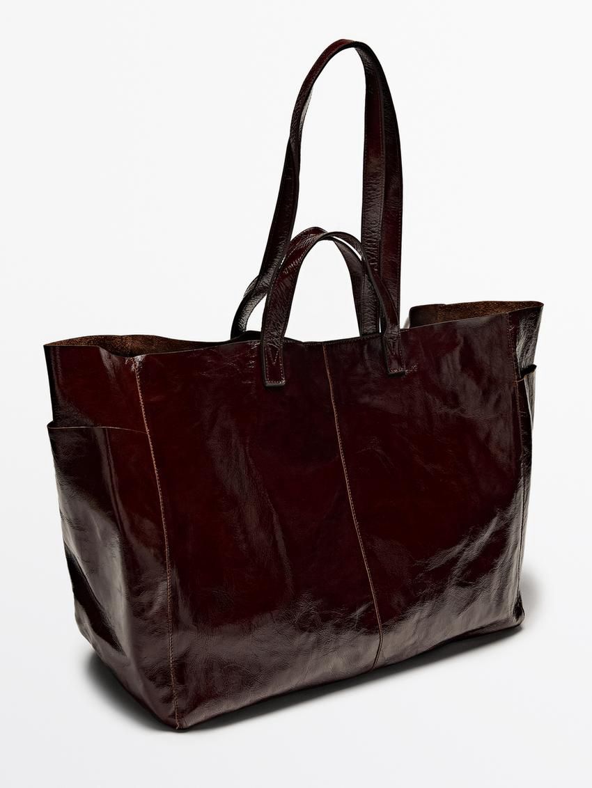 Massimo Dutti Nappa Leather Maxi Shopper Women Shoulder Bag Burgundy | US-PE2809364