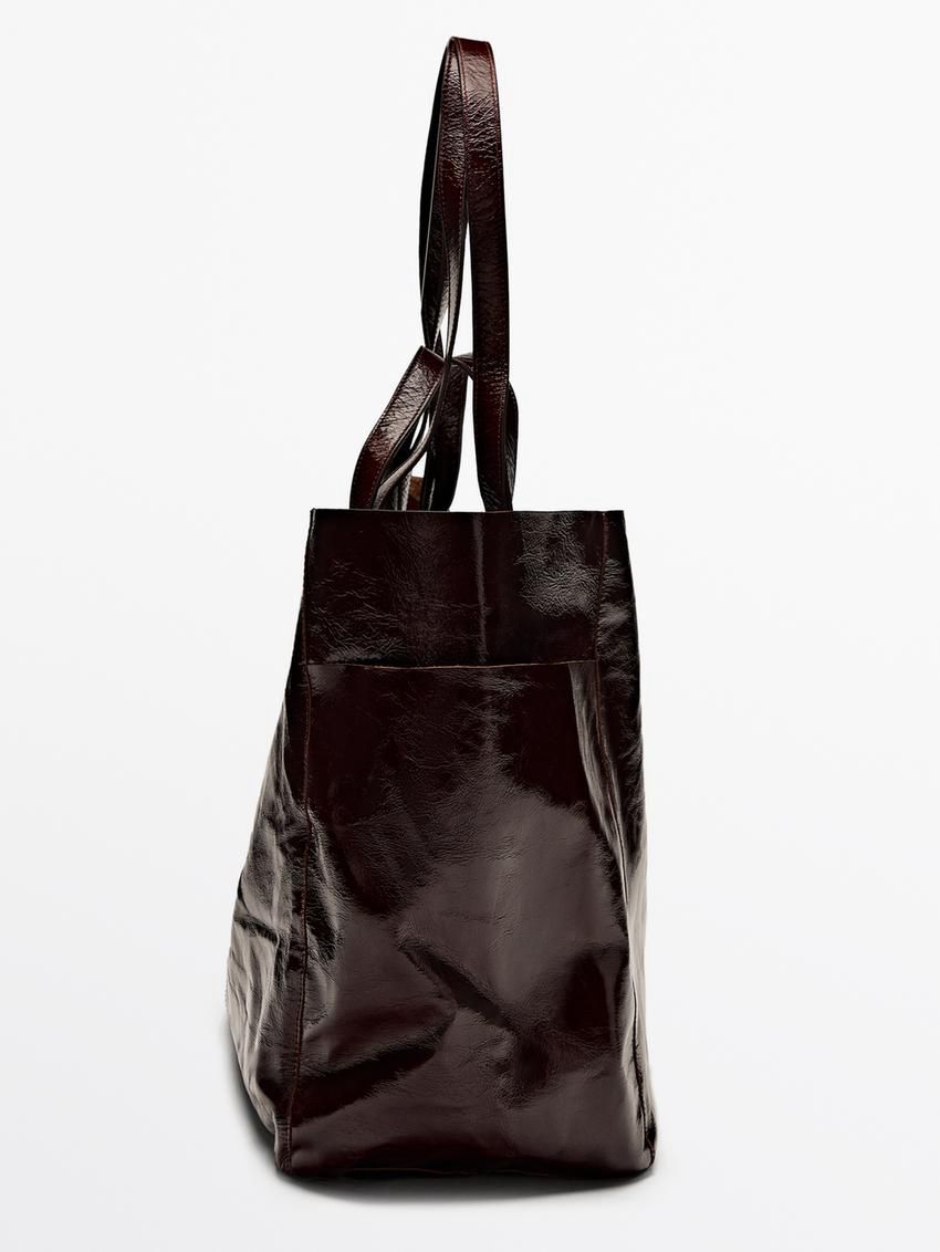 Massimo Dutti Nappa Leather Maxi Shopper Women Shoulder Bag Burgundy | US-PE2809364