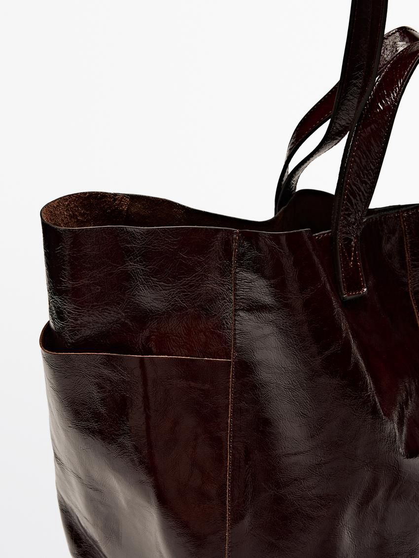 Massimo Dutti Nappa Leather Maxi Shopper Women Shoulder Bag Burgundy | US-PE2809364