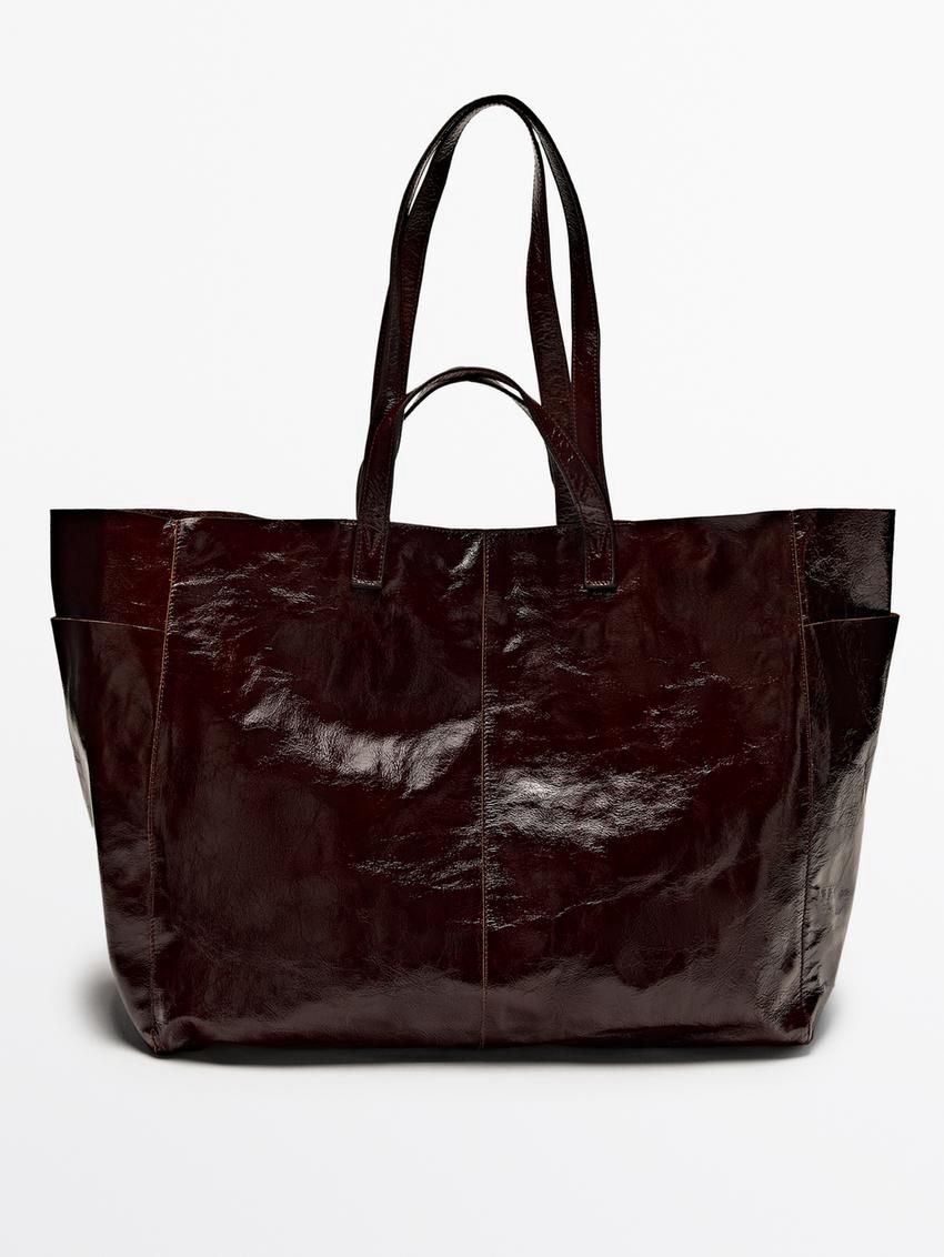 Massimo Dutti Nappa Leather Maxi Shopper Women Shoulder Bag Burgundy | US-PE2809364