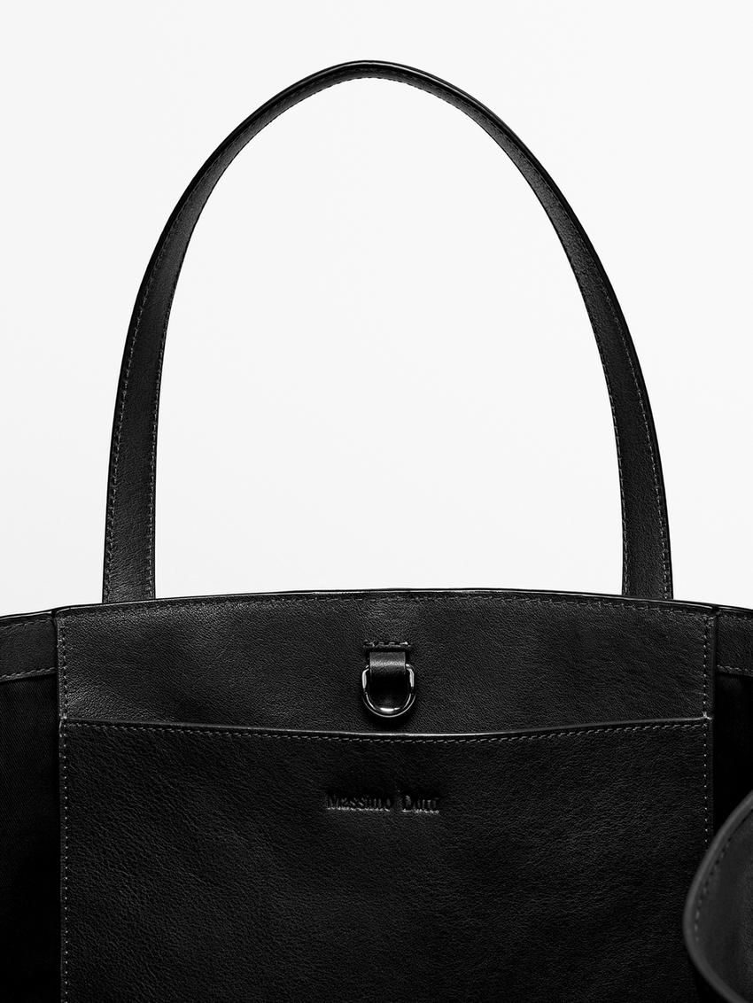 Massimo Dutti Nappa Leather Maxi Women Tote Bag Black | US-UB9612048