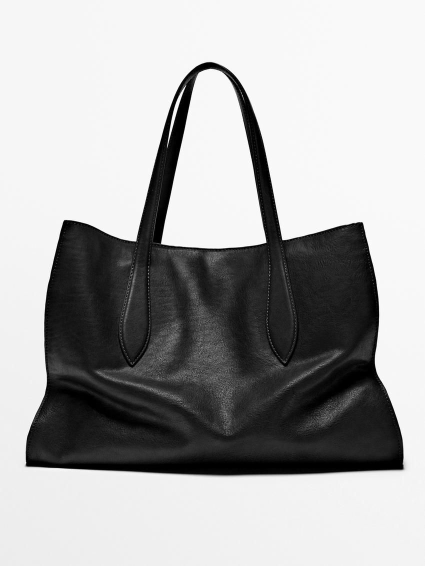 Massimo Dutti Nappa Leather Maxi Women Tote Bag Black | US-UB9612048