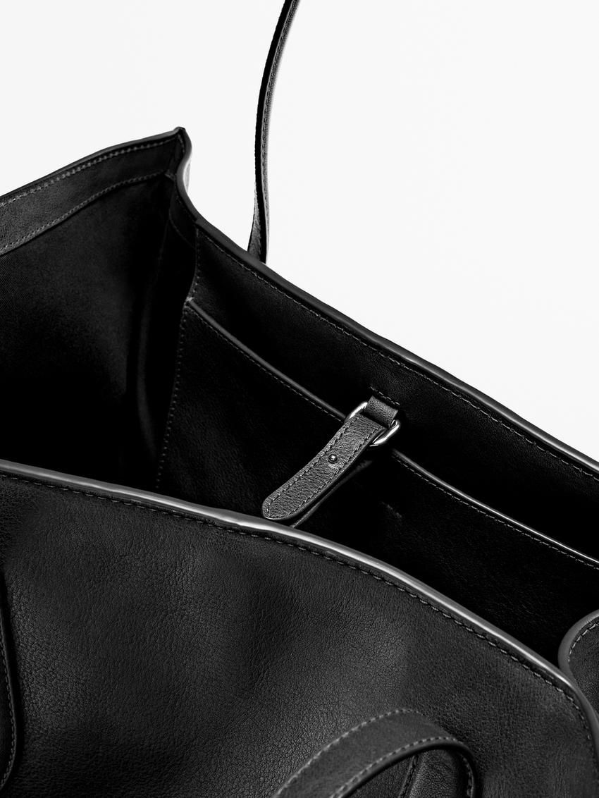 Massimo Dutti Nappa Leather Maxi Women Tote Bag Black | US-UB9612048
