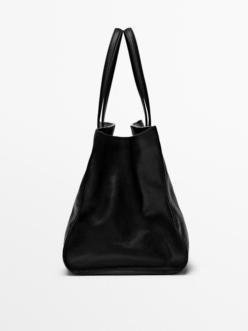 Massimo Dutti Nappa Leather Maxi Women Tote Bag Black | US-UB9612048