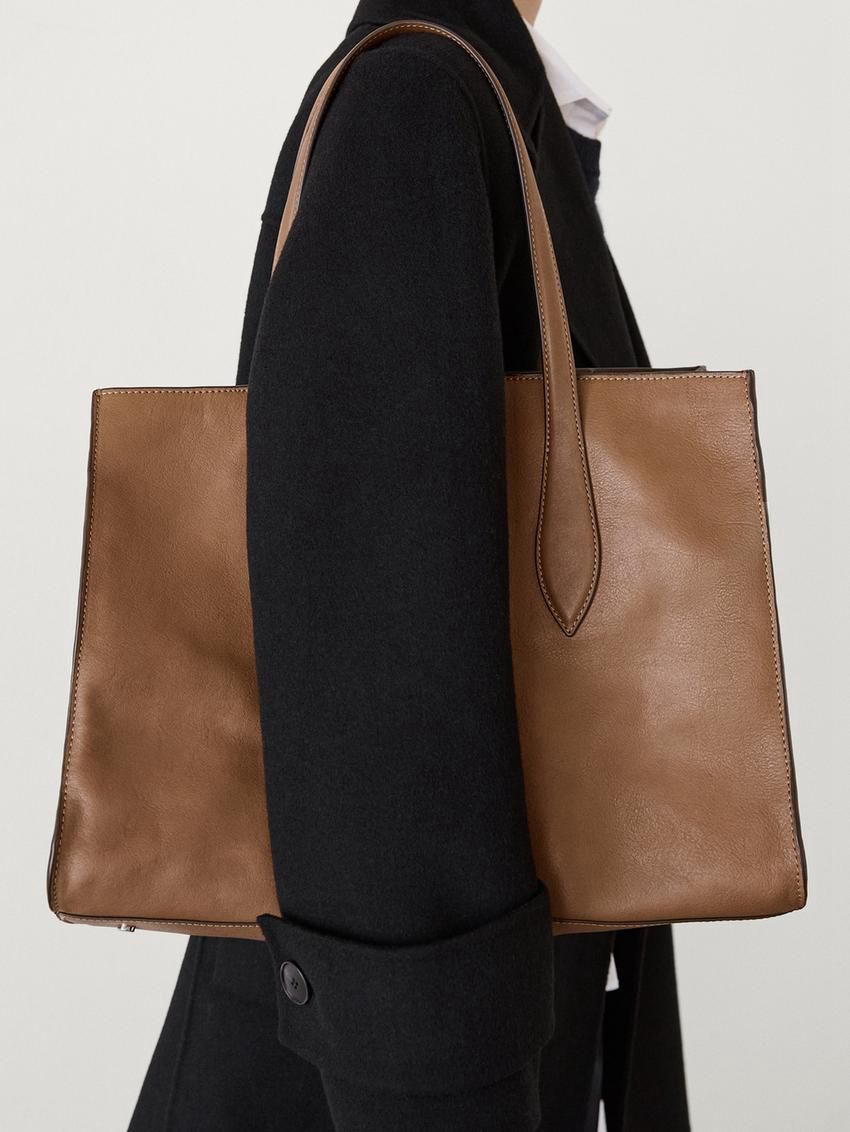 Massimo Dutti Nappa Leather Maxi Women Tote Bag Brown | US-DF9403612