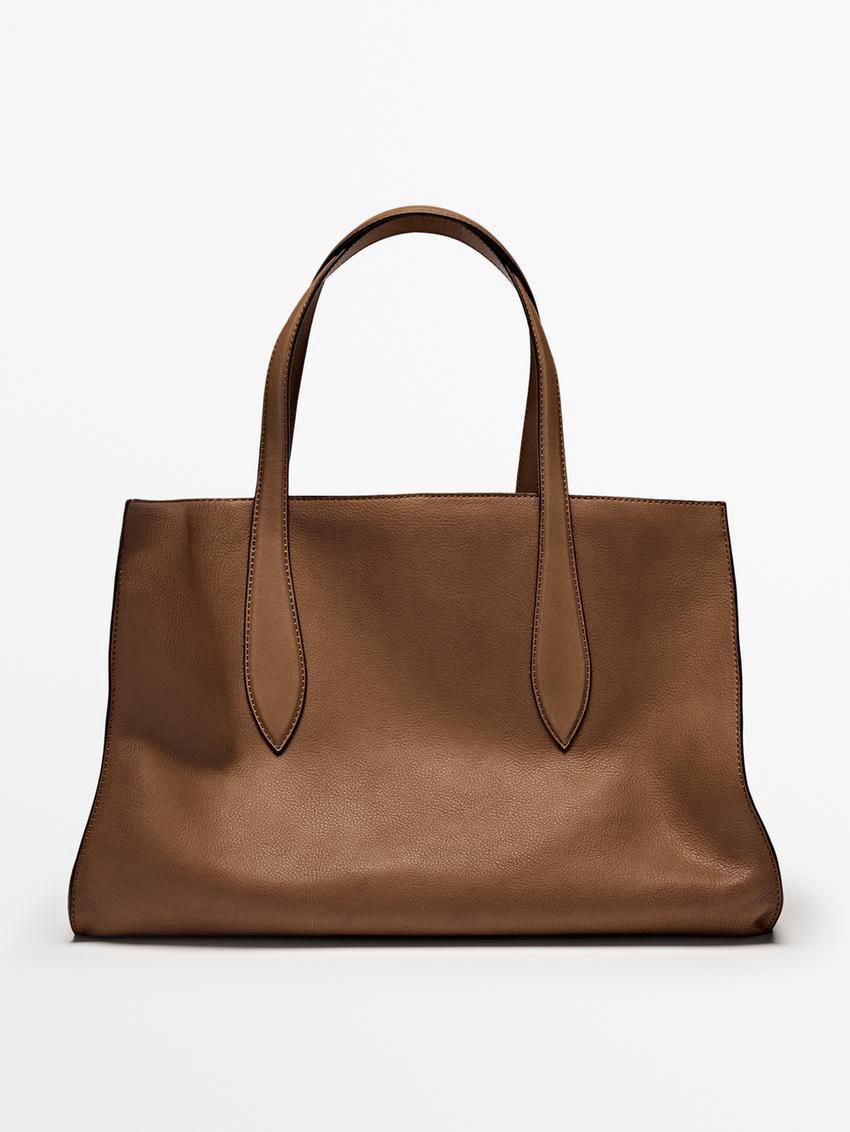 Massimo Dutti Nappa Leather Maxi Women Tote Bag Brown | US-DF9403612