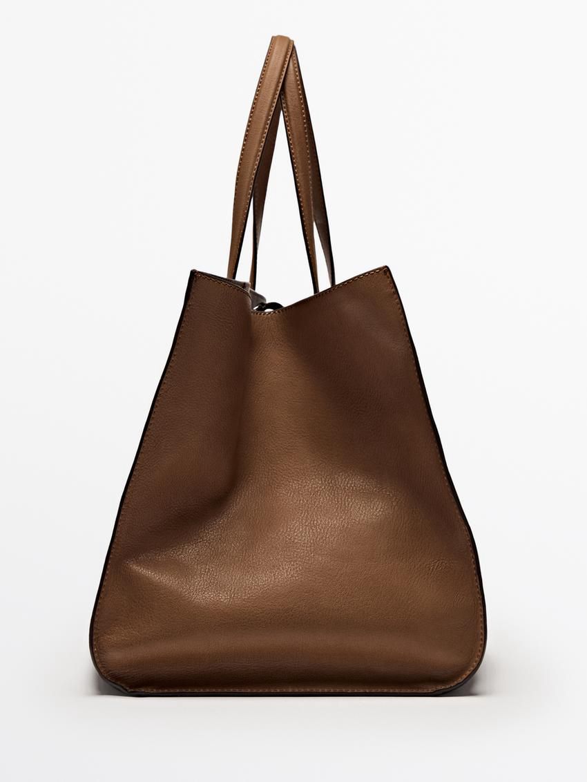 Massimo Dutti Nappa Leather Maxi Women Tote Bag Brown | US-DF9403612