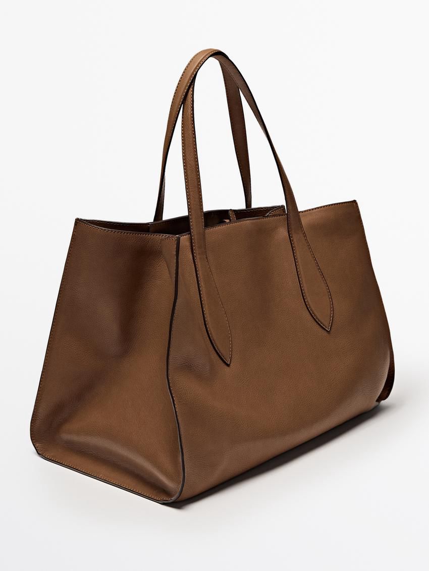 Massimo Dutti Nappa Leather Maxi Women Tote Bag Brown | US-DF9403612