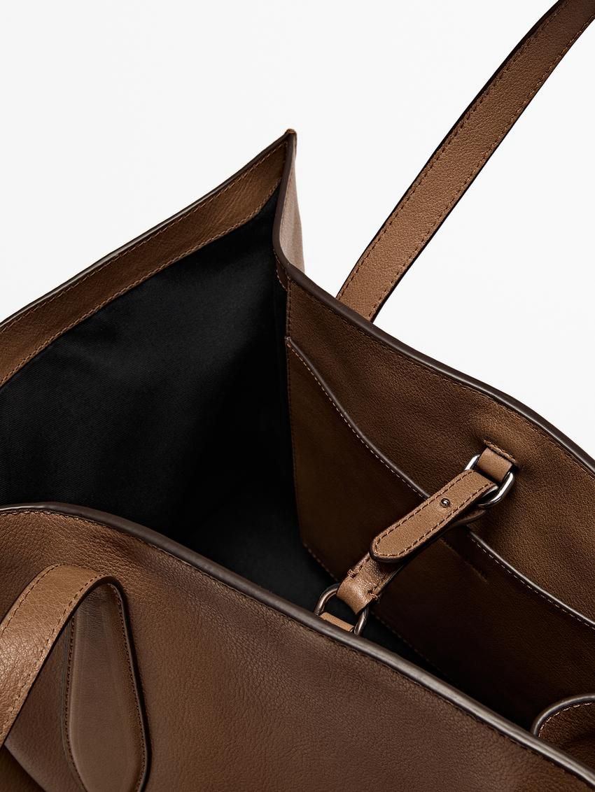 Massimo Dutti Nappa Leather Maxi Women Tote Bag Brown | US-DF9403612