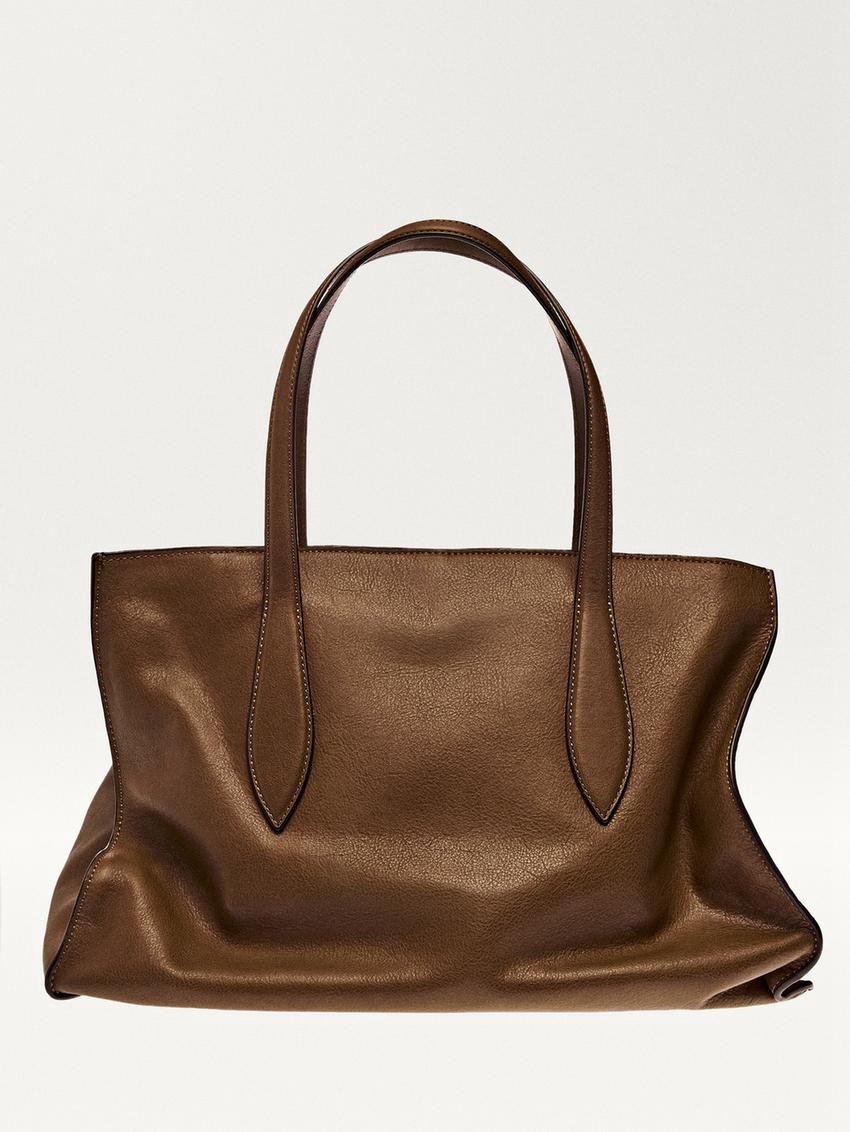 Massimo Dutti Nappa Leather Maxi Women Tote Bag Brown | US-DF9403612