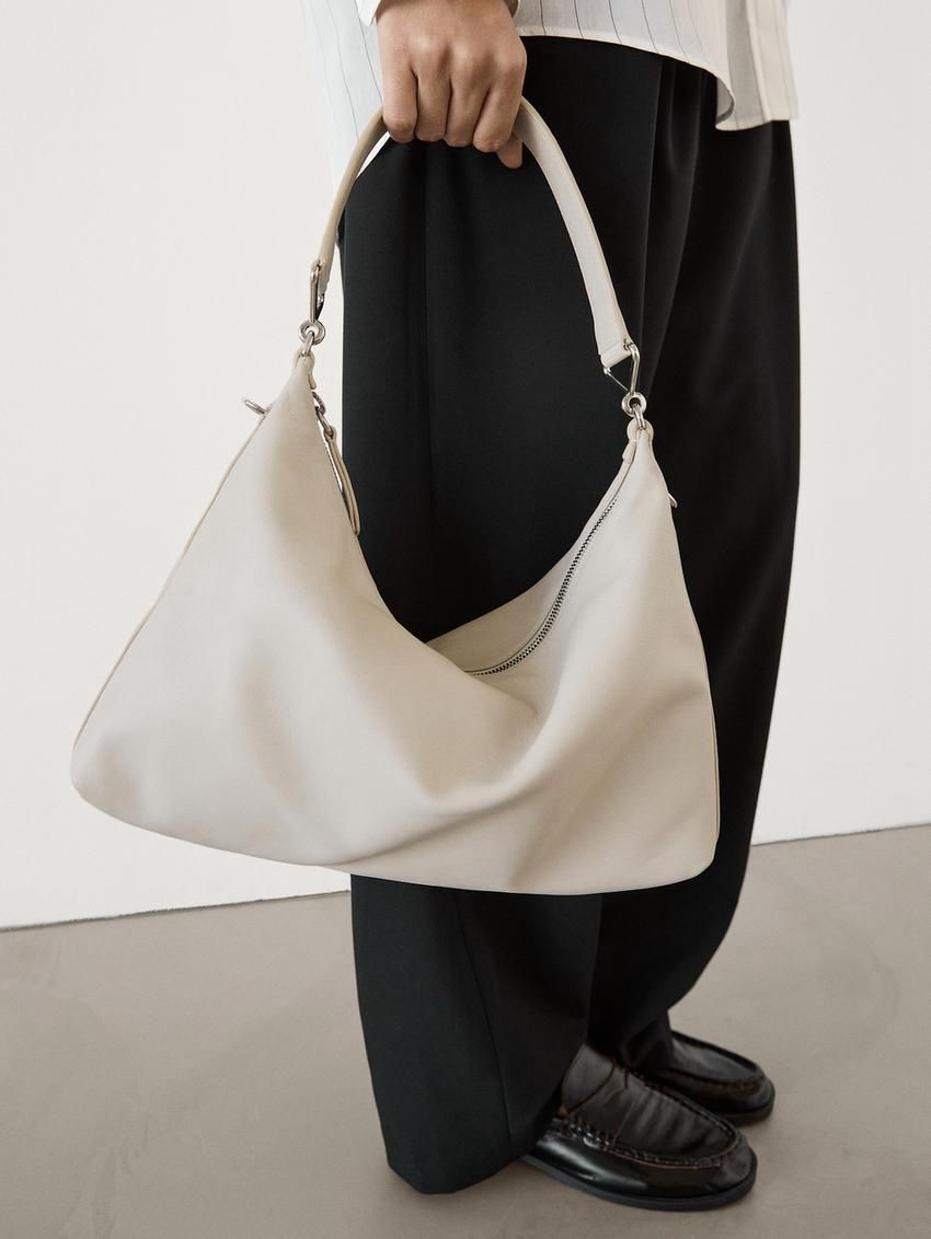 Massimo Dutti Nappa Leather Mini With Double Strap Women Shoulder Bag Beige | US-KL0793285