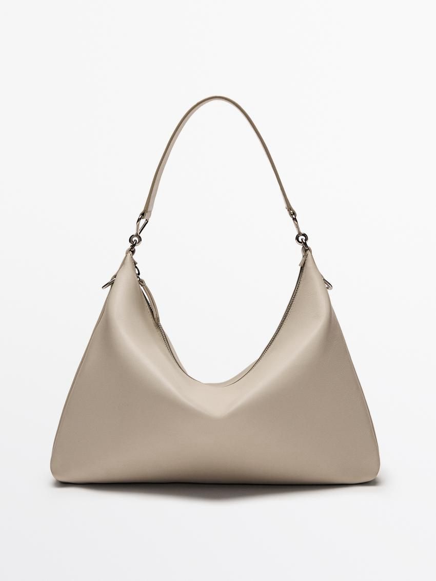 Massimo Dutti Nappa Leather Mini With Double Strap Women Shoulder Bag Beige | US-KL0793285