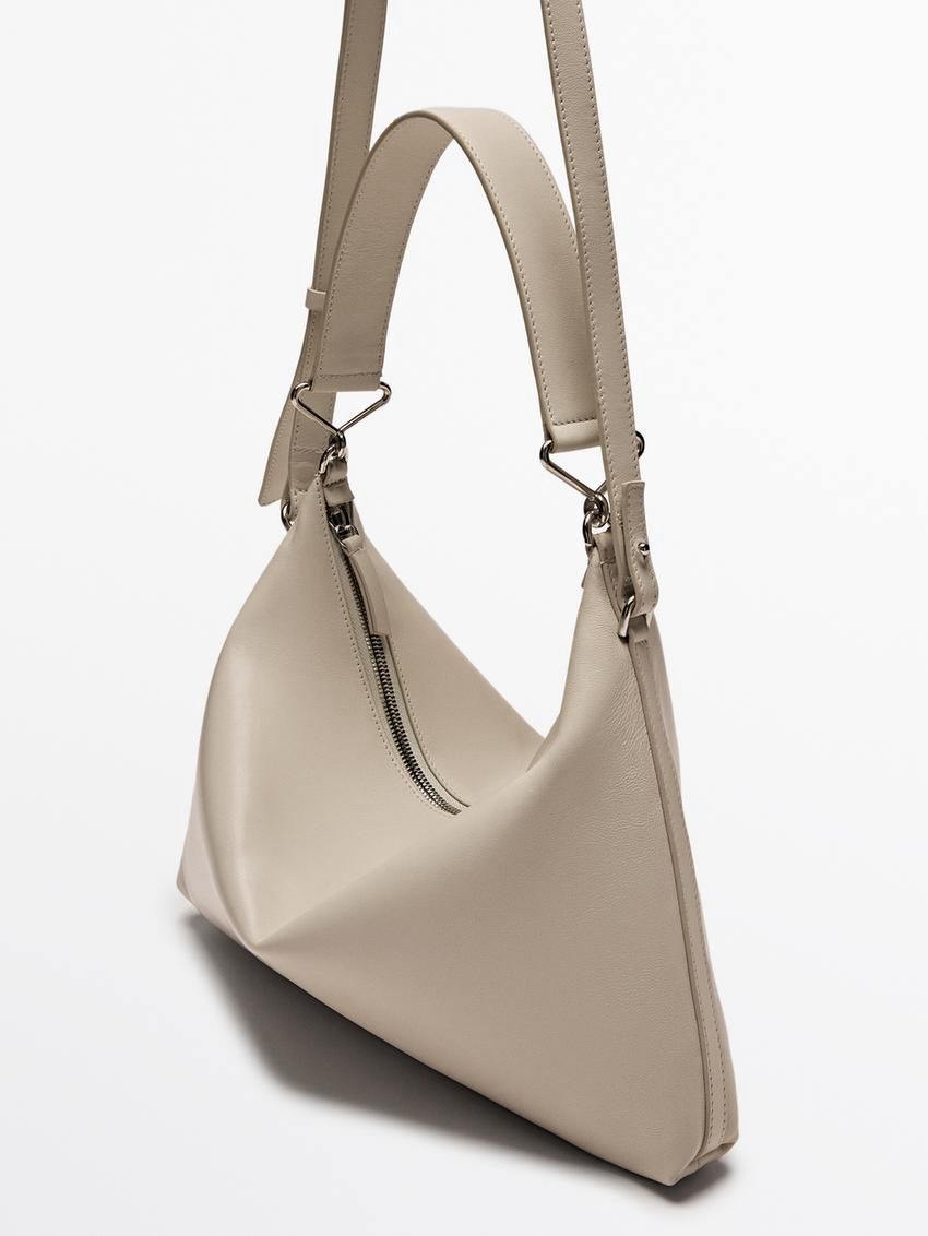 Massimo Dutti Nappa Leather Mini With Double Strap Women Shoulder Bag Beige | US-KL0793285