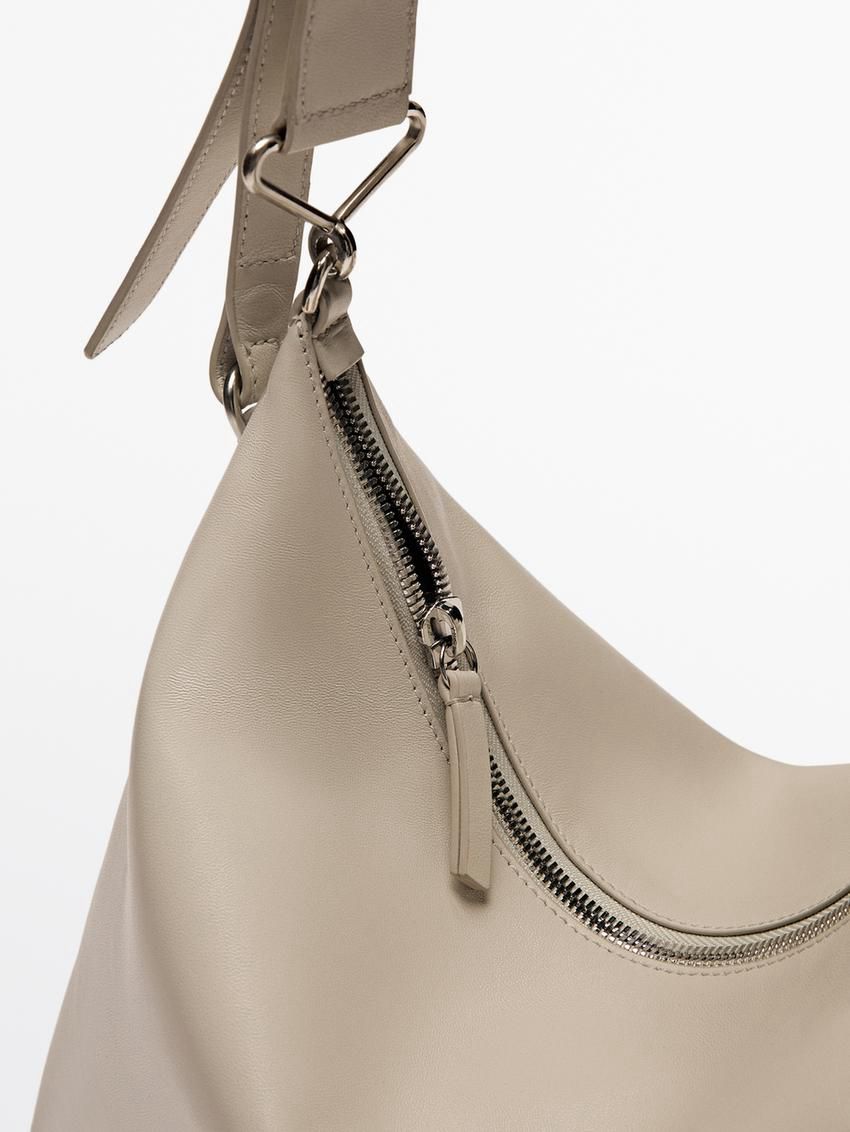 Massimo Dutti Nappa Leather Mini With Double Strap Women Shoulder Bag Beige | US-KL0793285