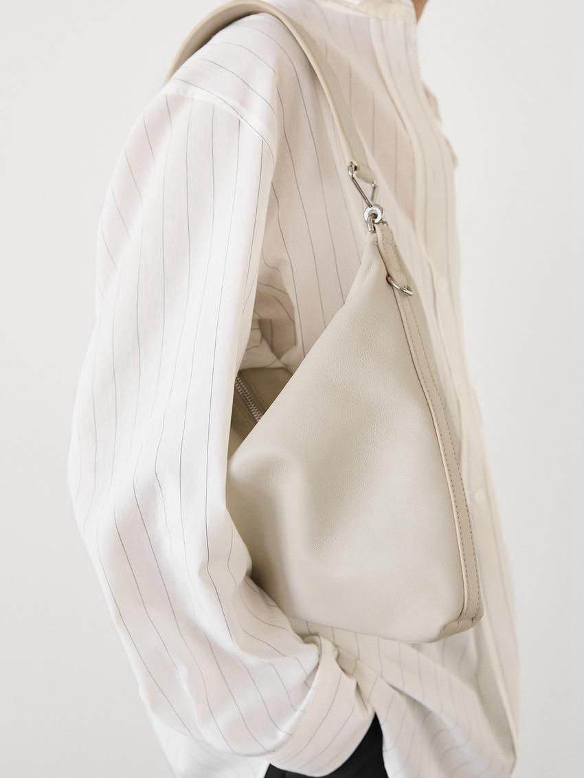 Massimo Dutti Nappa Leather Mini With Double Strap Women Shoulder Bag Beige | US-KL0793285