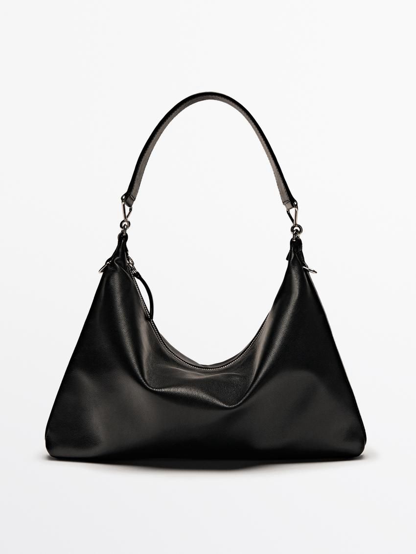 Massimo Dutti Nappa Leather Mini With Double Strap Women Shoulder Bag Black | US-ST2417306