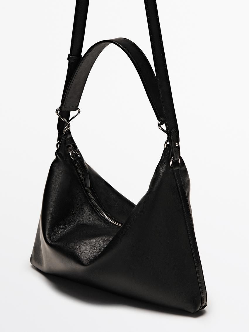 Massimo Dutti Nappa Leather Mini With Double Strap Women Shoulder Bag Black | US-ST2417306