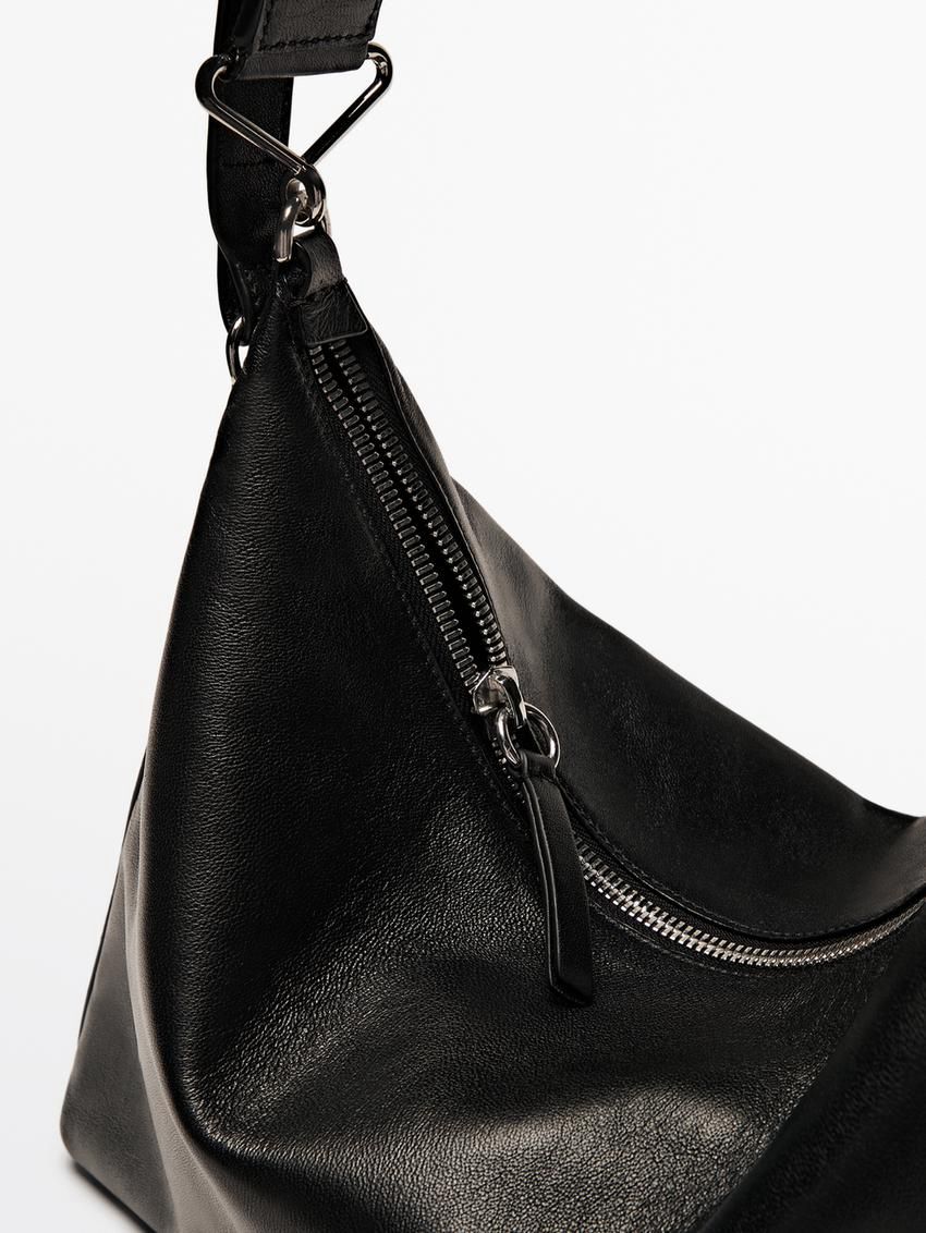 Massimo Dutti Nappa Leather Mini With Double Strap Women Shoulder Bag Black | US-ST2417306