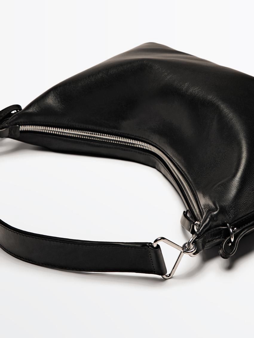 Massimo Dutti Nappa Leather Mini With Double Strap Women Shoulder Bag Black | US-ST2417306