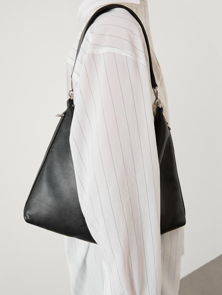 Massimo Dutti Nappa Leather Mini With Double Strap Women Shoulder Bag Black | US-ST2417306