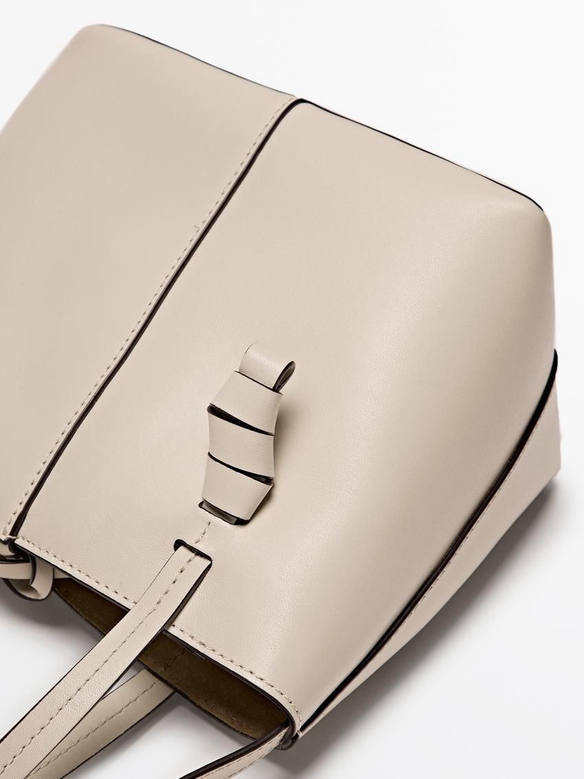 Massimo Dutti Nappa Leather Mini Women Bucket Bag Beige | US-DC5421637