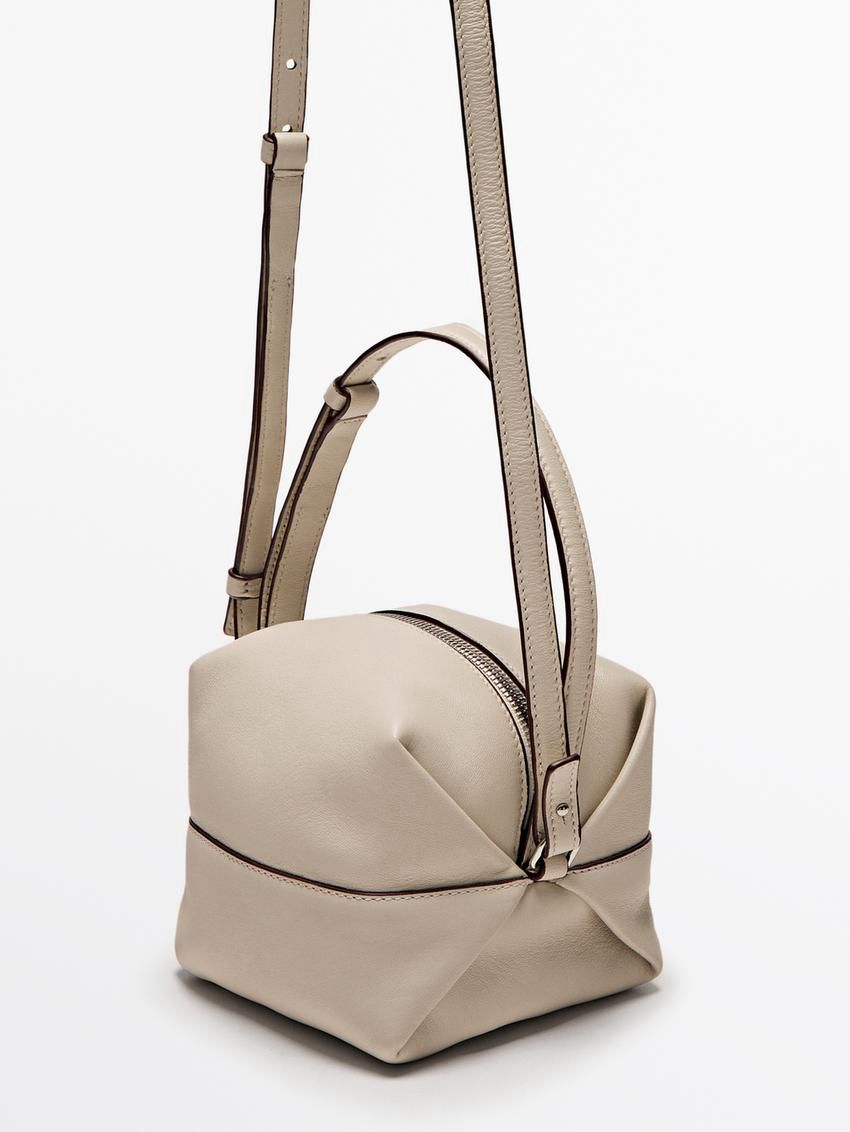 Massimo Dutti Nappa Leather Mini Women Crossbody Bag Beige | US-RQ8946713