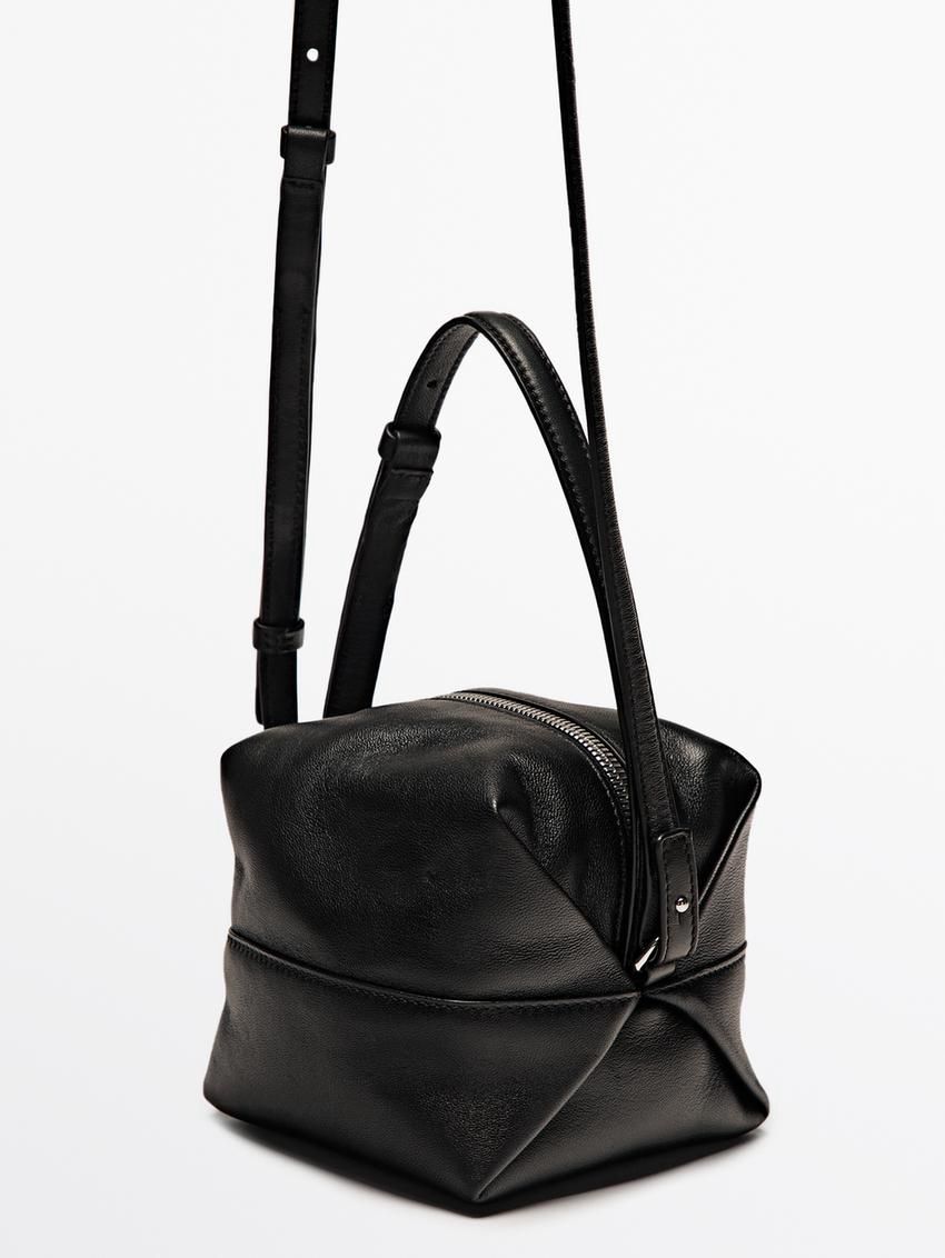 Massimo Dutti Nappa Leather Mini Women Crossbody Bag Black | US-TV6854937