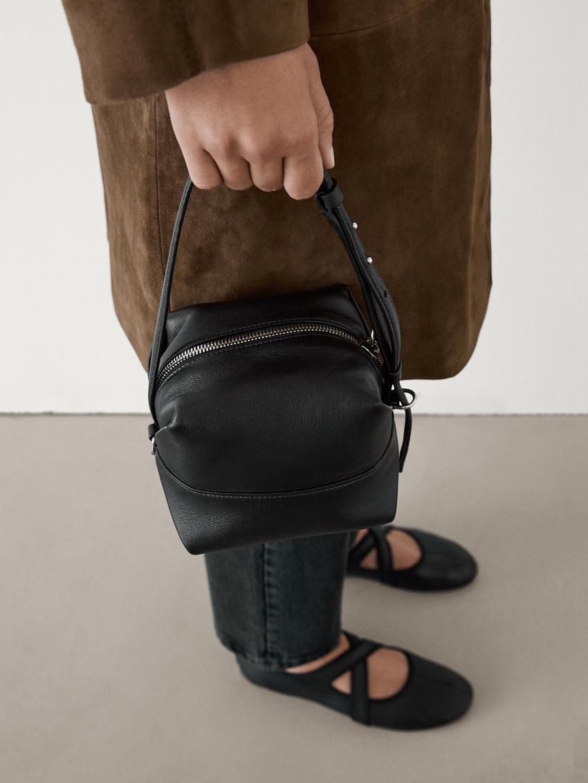 Massimo Dutti Nappa Leather Mini Women Crossbody Bag Black | US-TV6854937