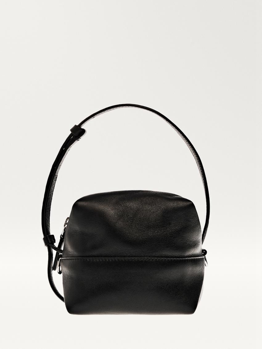 Massimo Dutti Nappa Leather Mini Women Crossbody Bag Black | US-TV6854937