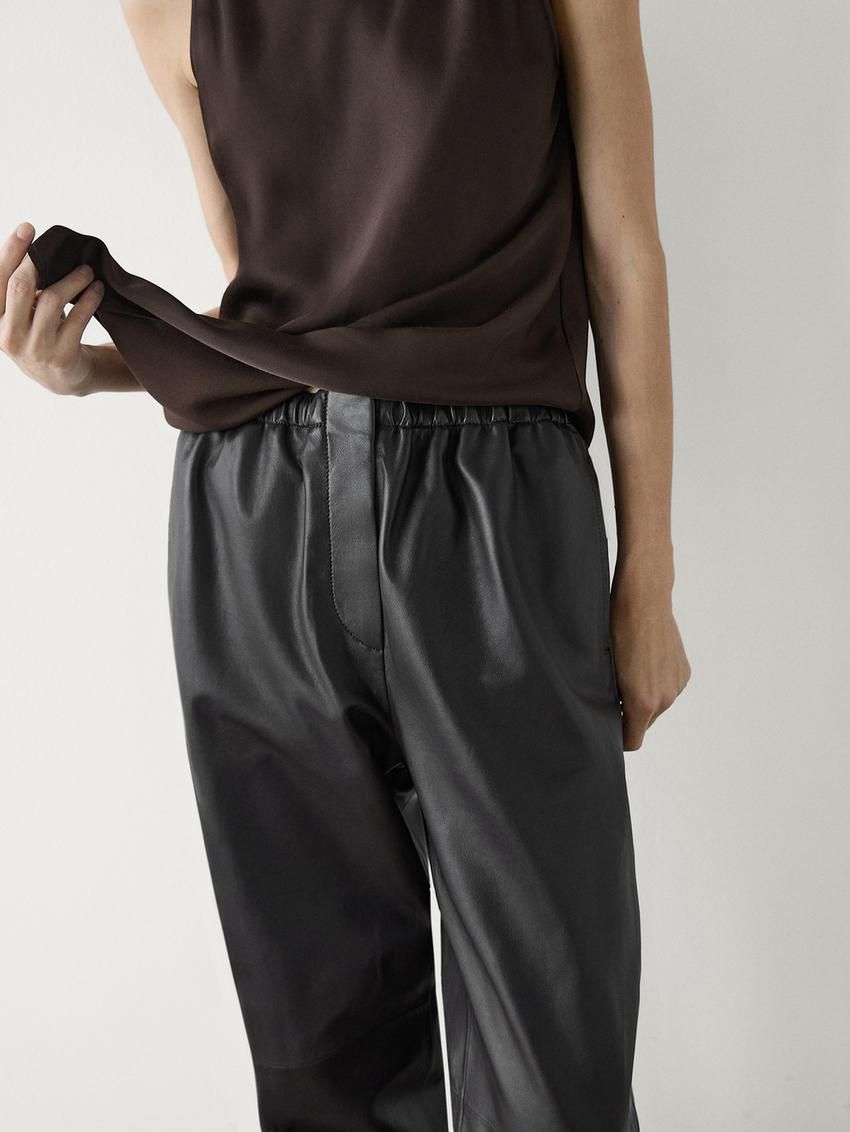 Massimo Dutti Nappa Leather Parachute Women Trousers Dark Brown | US-WE2945671