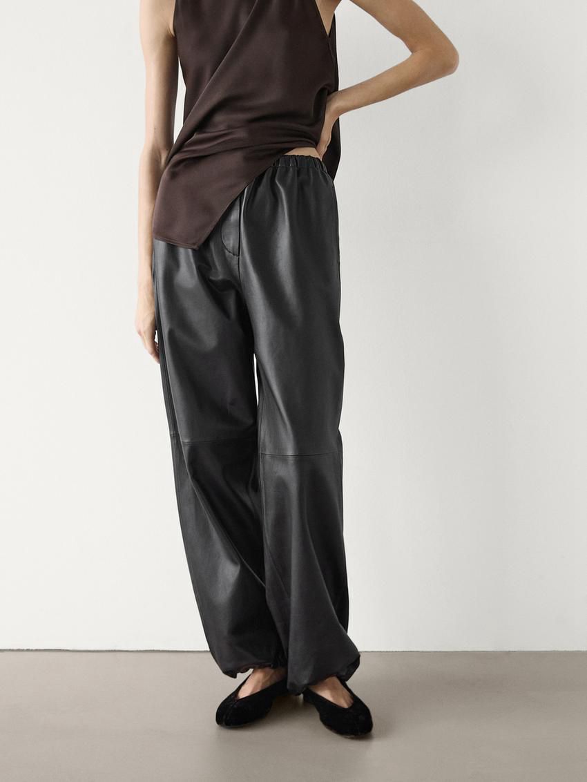 Massimo Dutti Nappa Leather Parachute Women Trousers Dark Brown | US-WE2945671