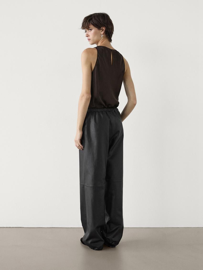 Massimo Dutti Nappa Leather Parachute Women Trousers Dark Brown | US-WE2945671