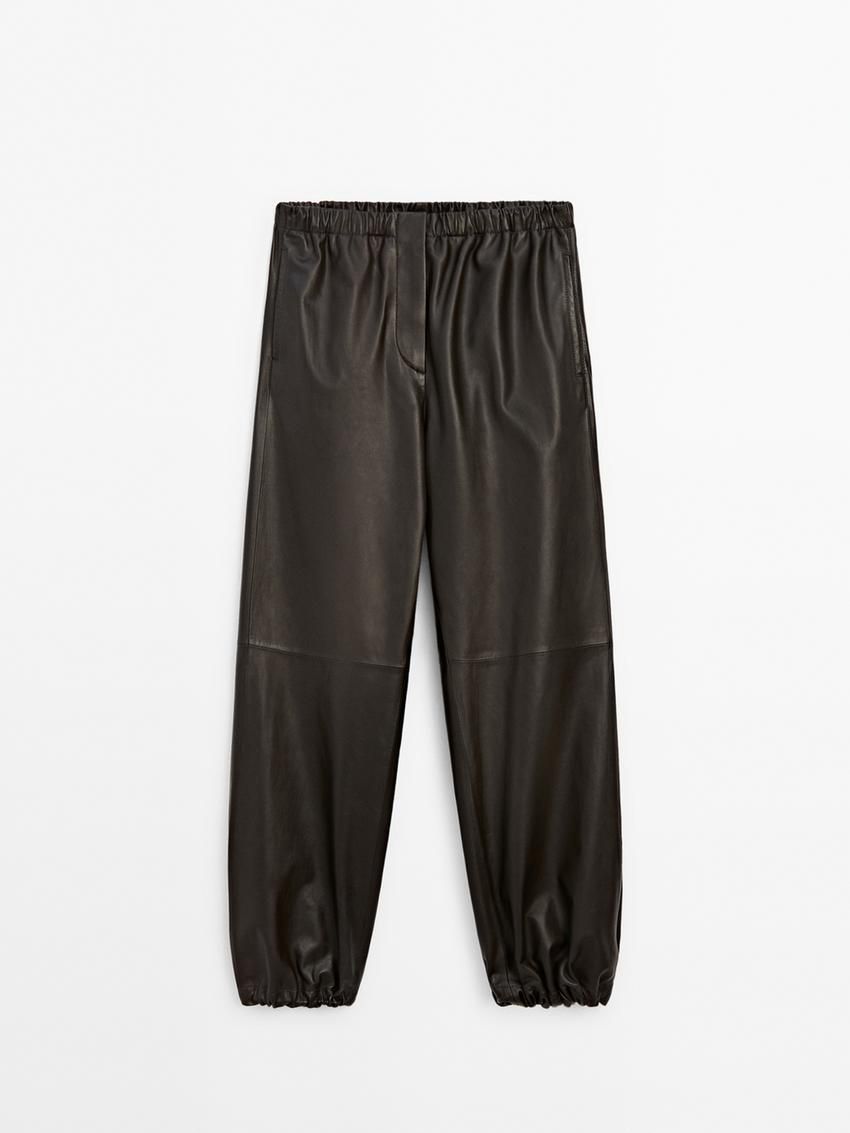 Massimo Dutti Nappa Leather Parachute Women Trousers Dark Brown | US-WE2945671