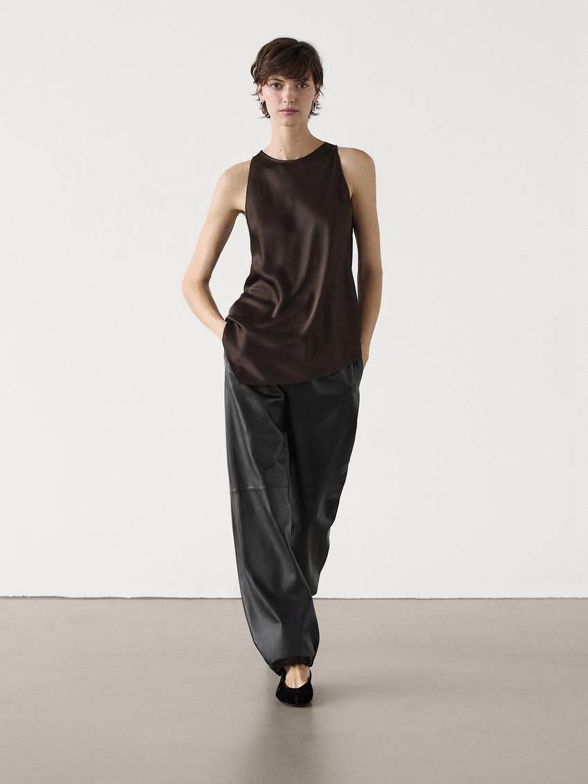 Massimo Dutti Nappa Leather Parachute Women Trousers Dark Brown | US-WE2945671