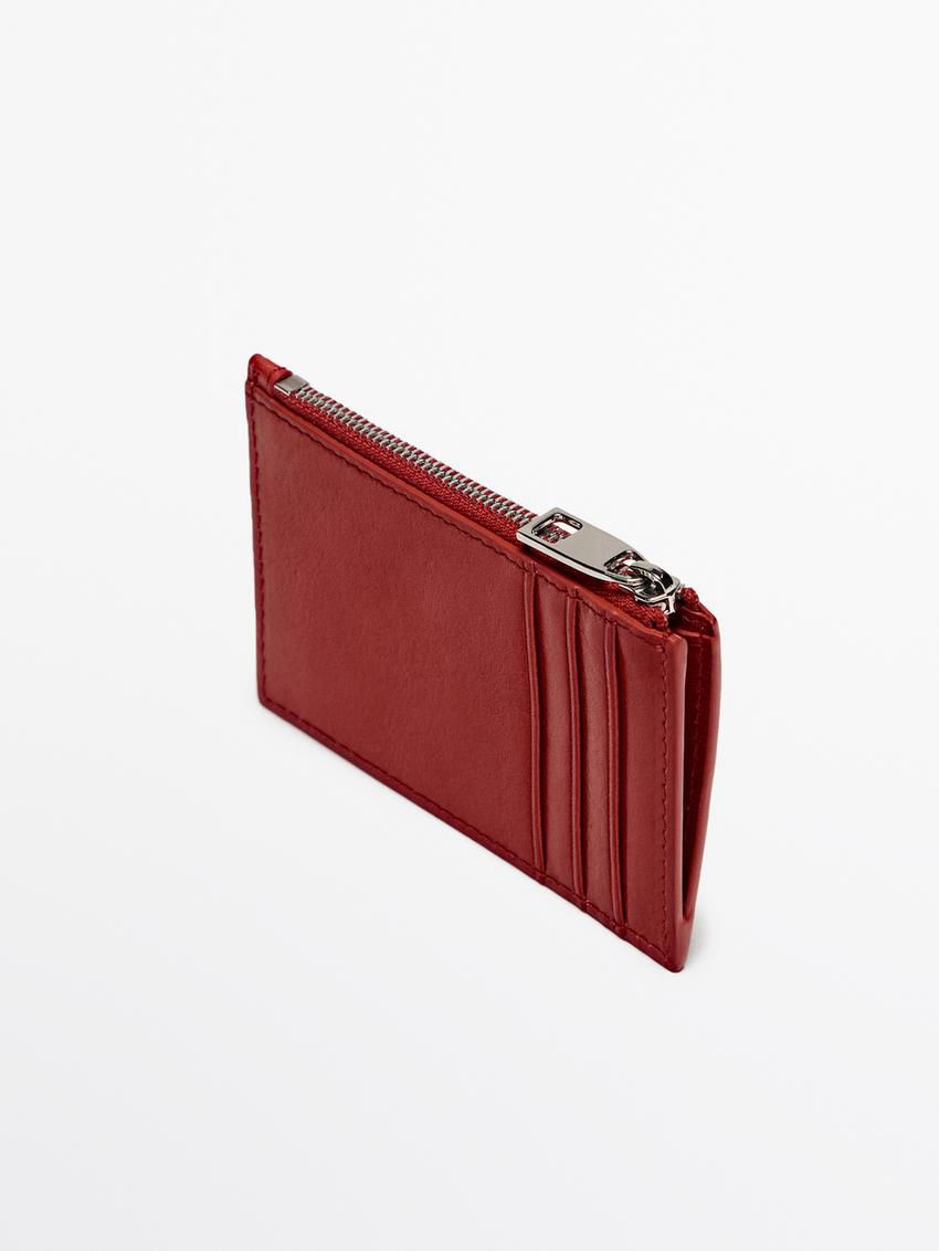 Massimo Dutti Nappa Leather Purse Women Purse Red | US-OW0164983