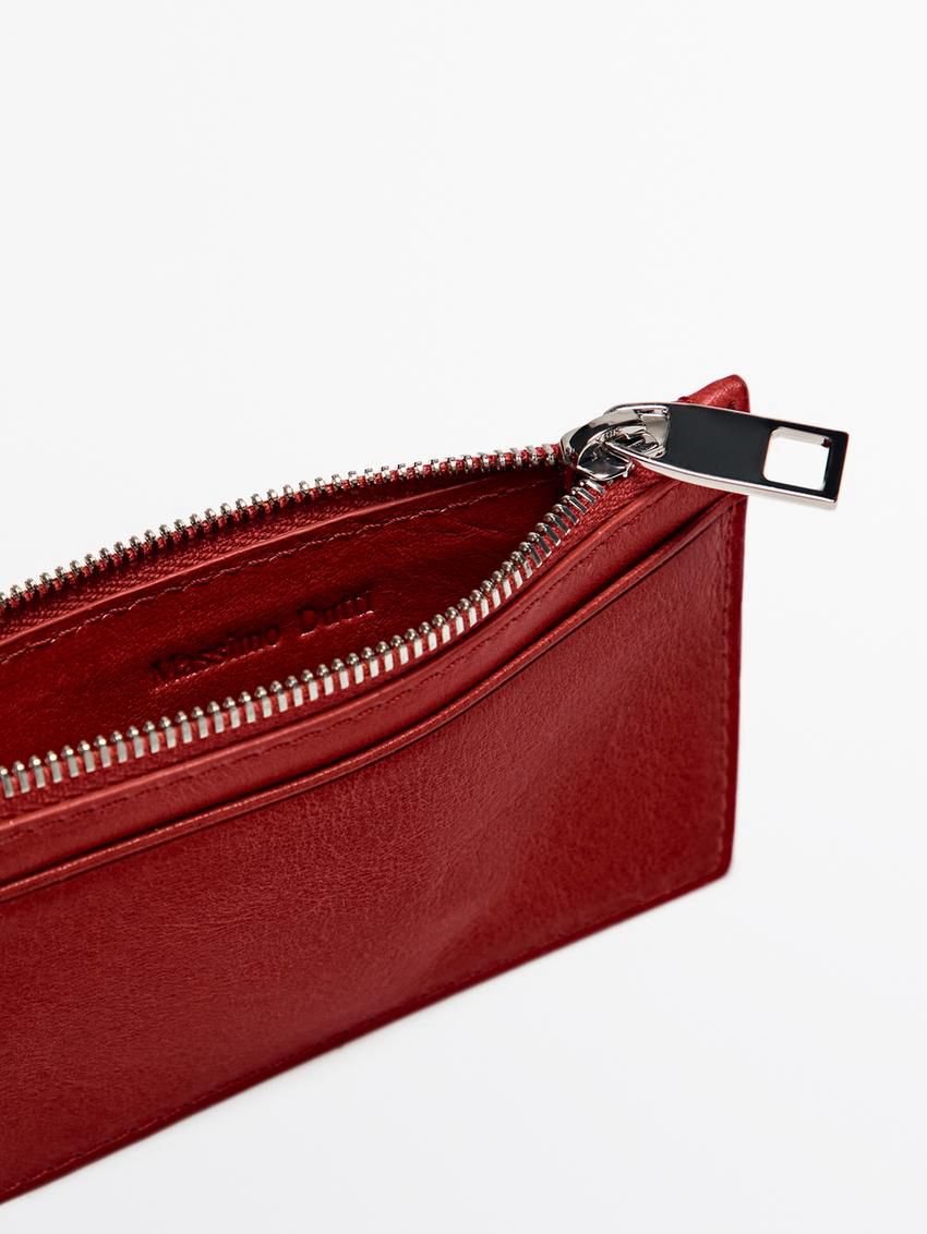 Massimo Dutti Nappa Leather Purse Women Purse Red | US-OW0164983