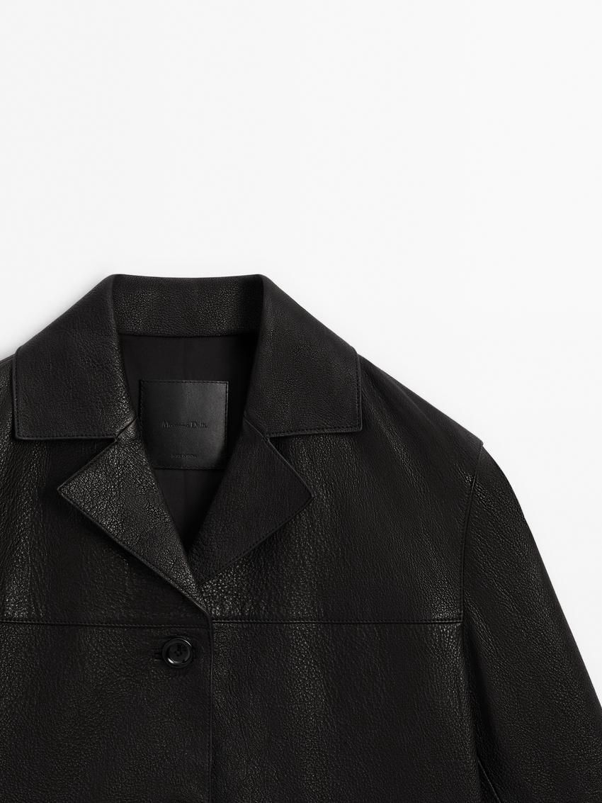 Massimo Dutti Nappa Leather Textured Women Jacket Black | US-SE4096152