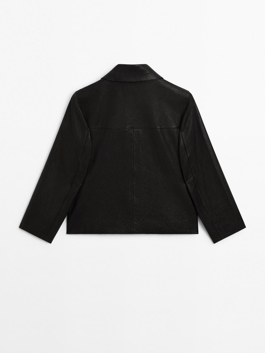 Massimo Dutti Nappa Leather Textured Women Jacket Black | US-SE4096152
